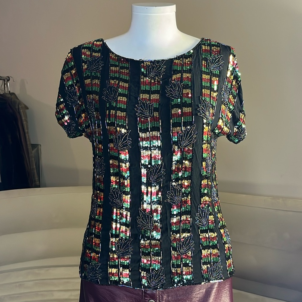 Vintage sister Max # sequin top made in India 100% silk